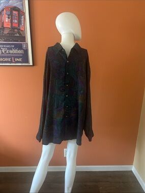 VINTAGE STEFANO MAN purple and teal patterned men’s button down shirt